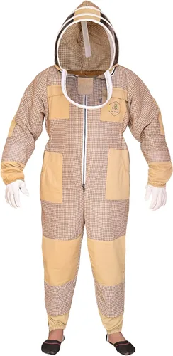 Vista 2 de Traje de abeja de 3 capas con velo de esgrima un par de guantes a prueba de picaduras traje de apicultura ventilado