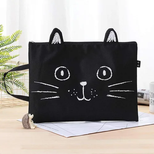 Vista 2 de Sun Kea Lindas carpetas de archivo de gato tamaño A4 con cremallera de lona portafolio bolsillo para documentos estudiantes papelería organizador