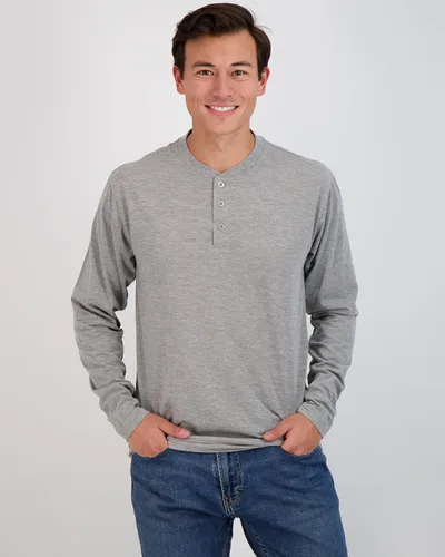Vista 2 de Real Essentials Paquete de 3 camiseta Henley de manga corta y larga de algodón para hombre, ropa deportiva de alto rendimiento