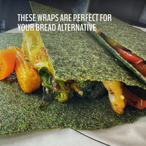 Vista 5 de WrawP Mini envolturas vegetales orgánicas – SPIRULINA (paquete de 4) ESTABLES EN ESTANTE, todo natural, sin gluten, paleo, vegano crudo. Perfecto
