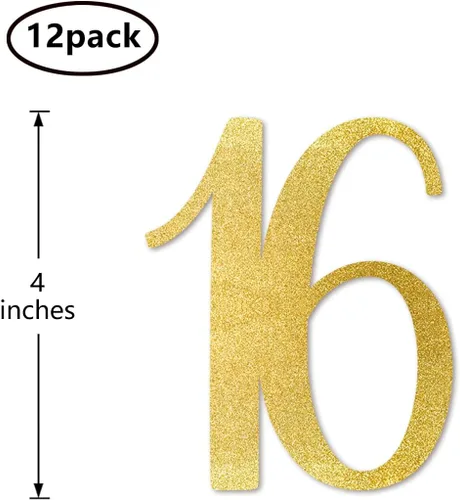 Vista 2 de 16 números recortados con purpurina dorada, decoración de aniversario para fiesta de cumpleaños número 16, artículos esenciales para bricolaje