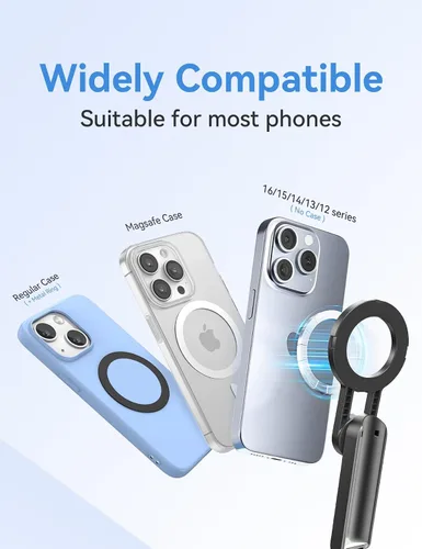 Vista 8 de Takerers Trípode Magsafe para iPhone【Tamaño de bolsillo】 Palo selfie magnético portátil 4 en 1 para soporte de iPhone para grabación de video