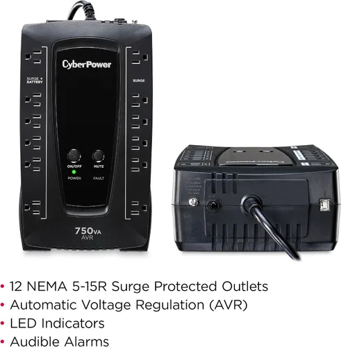 Vista 3 de UPS con visor LCD CyberPower AVRG900LCD 900 VA 750VA Negro