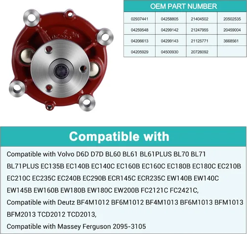 Vista 5 de AULINK 02937441 Bomba de agua 04500930 04259548 04206613 04205929 para Deutz TCD2013 TCD2012 108 118 128 120 130 150 175 BF4 M1012 , Volvo EC210