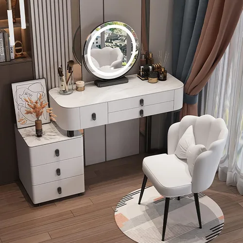 Vista 11 de Escritorio de tocador con espejo iluminado, mesa de tocador de maquillaje con luces, 3 modos de iluminación de color, brillo ajustable, mesa