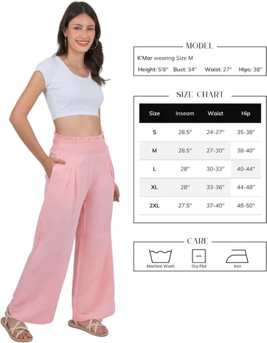 Vista 4 de LOFBAZ Pantalones palazzo de lino de pierna ancha para mujer, pantalones holgados casuales bohemios, de cintura alta, para playa, descanso