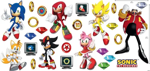Vista 7 de Sonic the Hedgehog - Calcomanías de pared para despegar y pegar con personajes (paquete de 4)