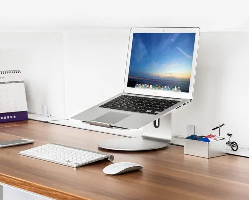 Vista 3 de Soporte para laptop, material de aleación de aluminio de rotación 360, base de refrigeración duradera, soporte para computadora portátil de 10 a