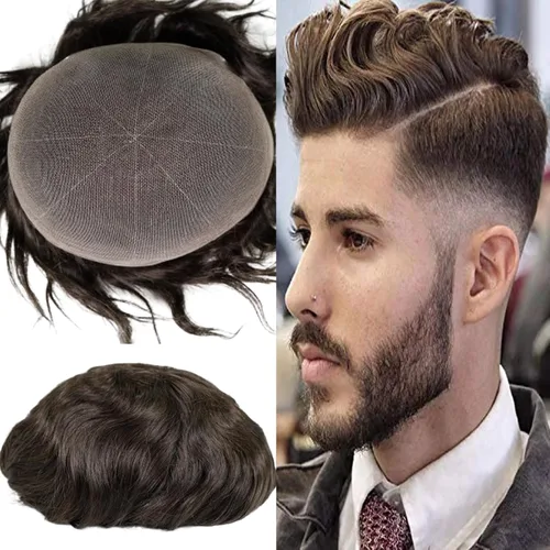 Vista 18 de Voloria Swiss Full Lace Toupee Europeo Real Cabello Humano Reemplazo para Hombres Hairpiece #18 Rubio Ceniza Marrón