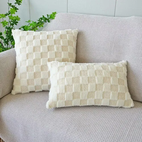Vista 4 de Juego de 2 fundas de almohada decorativas de piel sintética suave de 12 x 20 pulgadas, fundas de cojín rectangulares para sofá, sala de estar