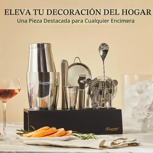 Vista 5 de KITESSENSU Boston Shaker Set Mixology Bartender Kit Kit de coctelera premium con soporte Accesorios profesionales para herramientas de bar