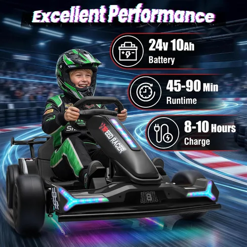Vista 4 de Go Kart eléctrico de 24 V para niños, carrito de deriva, kart a la deriva Negro