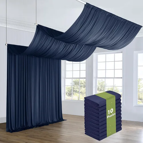 Vista 27 de Cortina de techo beige de 20 x 40 pies para bodas, 4 paneles sin arrugas, 40 pies de largo, cortinas drapeadas para bodas, cumpleaños y fiestas
