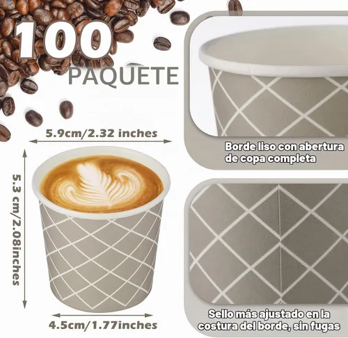 Vista 3 de Rtteri 100 Piezas Tazas de Café Desechables de 3 onzas Tazas de Espresso Desechables Tazas de Papel Pequeñas Tazas de 3 onzas para Café Té Cacao