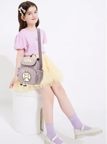 Vista 4 de MIRLEWAIY Lindo bolso cruzado de ovejas de dibujos animados para niñas bolso de mano con bordado de lámpara bolso de hombro para niños pequeños