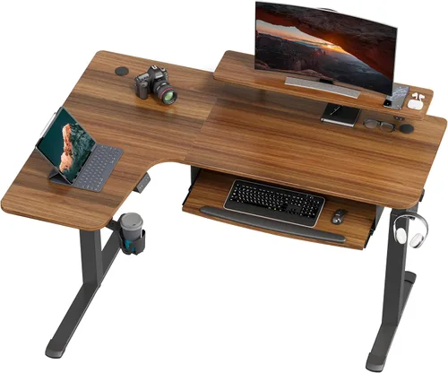 Vista 12 de EUREKA ERGONOMIC Escritorio eléctrico de pie en forma de L de 55 pulgadas, escritorio para juegos de computadora de altura ajustable con bandeja