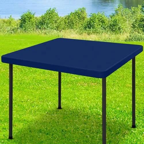 Vista 50 de Moosfor Mantel rectangular de elastano de 4 pies, manteles elásticos ajustables para pícnic, funda elástica y lavable para mesa de patio para Azul