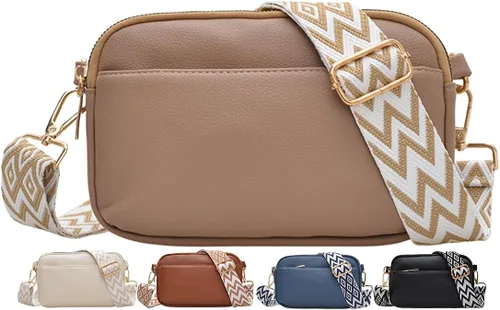 Vista 13 de Bolsos cruzados para mujer, bolsos de hombro de piel vegana y carteras para mujer con correa ancha ajustable