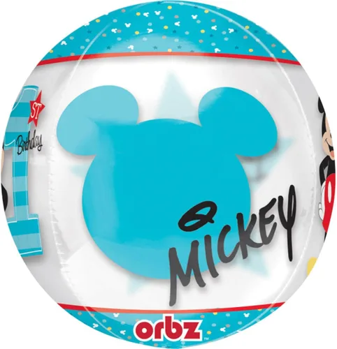 Vista 2 de Mickey Mouse 1er Cumpleaños 16" transparente Orbz – Globo
