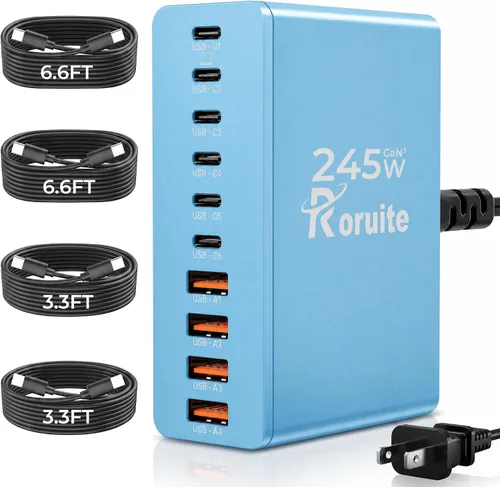 Vista 9 de Estación de carga USB C de 10 puertos con 4 cables, bloque