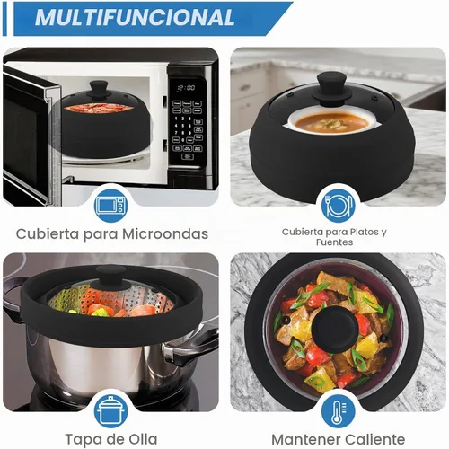 Vista 5 de Cubierta de vidrio para microondas, cubierta plegable de microondas de 10.5 pulgadas para vidrio de alimentos, tapa de silicona ventilada