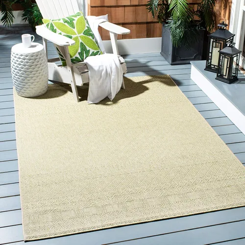 Vista 10 de SAFAVIEH Alfombra lavable para exteriores, colección Courtyard de 2.3 x 6.7 pies, beige y azul aguamarina, no desprende pelusa y es fácil