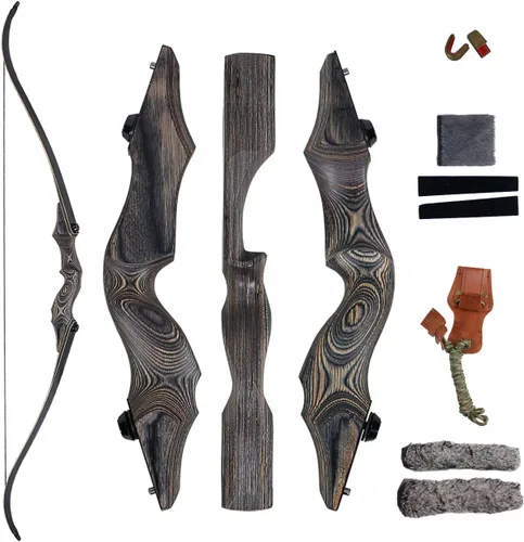 Vista 11 de Topbows - Arco recurvo Takedown de 58 pulgadas, extremidades de bambú, tiro con arco para diestros e zurdos, para caza, tiro al blanco de 25 a 65