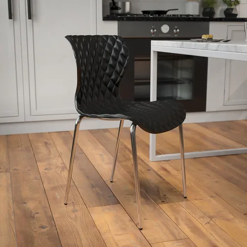 Vista 2 de Pemberly Row Silla de comedor de plástico moderna en negro y cromado