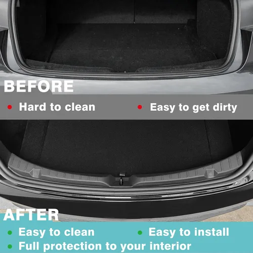 Vista 6 de BestEvMod 2026 2025 2024 Tesla Model 3 Actualización Protector de Parachoques Trasero y Cubierta del Umbral del Maletero Guardas de Parachoques