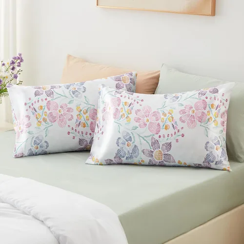 Vista 39 de EXQ Home - Funda de almohada de satén para cuidar el cabello y la piel, tamaño estándar, de seda con estampado negro, juego de 2 fundas con cierre