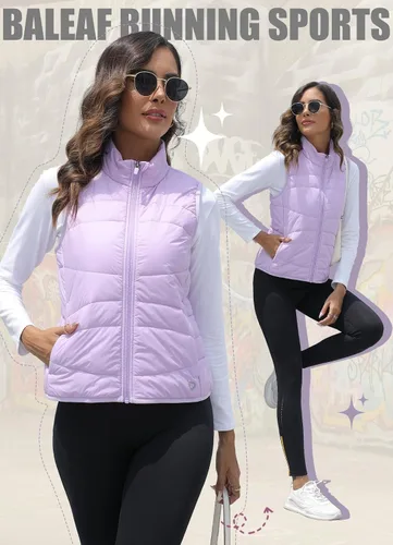 Vista 4 de BALEAF Chaleco ligero y cálido para mujer, para correr, invierno, híbrido, sin mangas, acolchado, resistente al agua