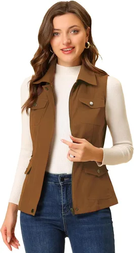 Vista 19 de Allegra K Chaleco de viaje para mujer con bolsillos, chaleco utilitario cargo sin mangas de verano Negro