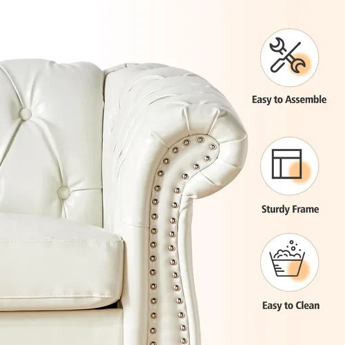 Vista 5 de QHITTY Juego de 3 piezas para sala de estar, Sofá Seccional Chesterfield Silla Contemporáneo Tapizado Cuero Artificial Loveseat Juegos de Sofás