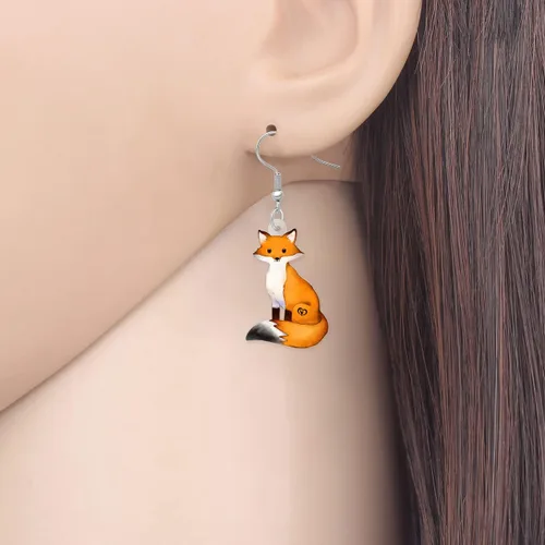 Vista 2 de DUOWEI Aretes de zorro de dibujos animados, zorros colgantes, lindos animales, joyería de regalos para mujeres y niñas