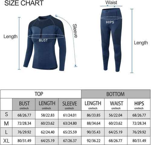Vista 5 de MEETWEE Ropa interior térmica para mujer, Long Johns Ski para clima frío, capa base, cálida parte superior e inferior de invierno para correr, Azul