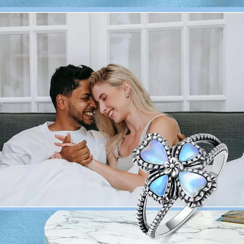 Vista 4 de BETHZA Cross Moonstone Ring Sterling Silver Natural Moonstone Flower Ring Navajo Tribes Style Ring for Women