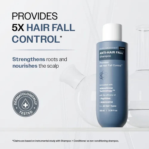 Vista 3 de Bare Anatomy Champú anticaídas Proporciona 5 veces control de caída del cabello pH 4.6 Adenosina y péptidos Fortalece las raíces débiles