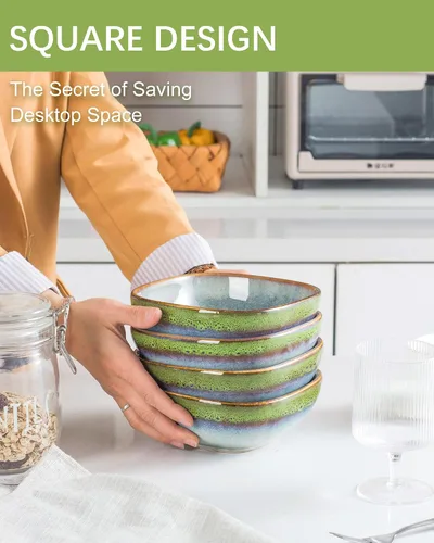 Vista 6 de HENXFEN LEAD Cuencos de cerámica para cereales, cuencos cuadrados de 22 onzas para guarniciones, aperitivos, ensalada, avena, sopa, cuencos