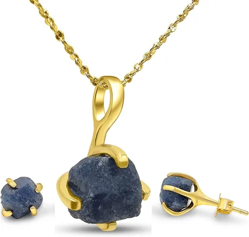 Vista 12 de Juego de joyas de piedras preciosas crudas reales con plata de ley 925 chapada en oro real, collar y aretes de piedra natal, regalo para ella por