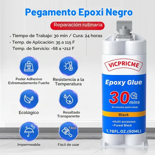 Vista 2 de Vicpricme Pegamento de plástico negro, pegamento epoxi de 2 partes, jeringa de 1.76 onzas, adhesivo de soldadura de plástico impermeable, puede unir
