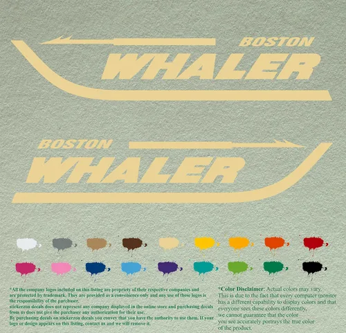 Vista 3 de Par de calcomanías Boston Whaler para barcos, calcomanías de vinilo, motor de barco, lote de 2, Negro 070