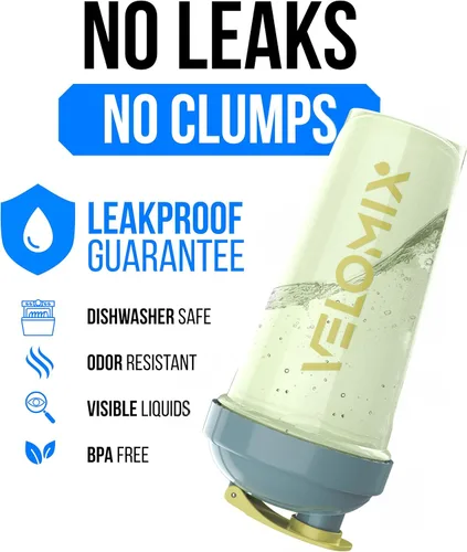 Vista 3 de VELOMIX Paquete de 2 botellas mezcladoras de proteínas de 28 onzas para mezclas de proteínas, colores tierra Wire Whisk Included, Leak Proof