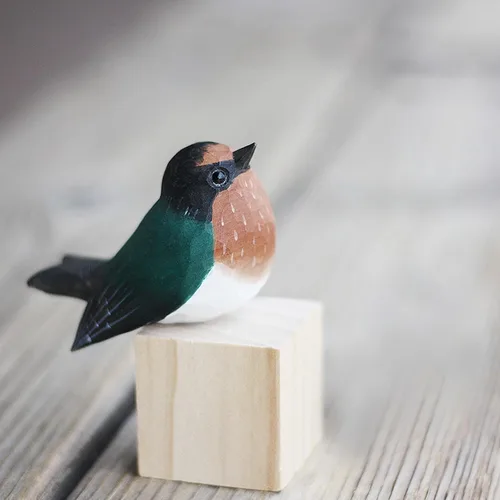 Vista 11 de Figura de pájaro de madera Azure Tit, tilo tallado a mano, marrón claro, decoración moderna para el hogar, regalo de pájaro