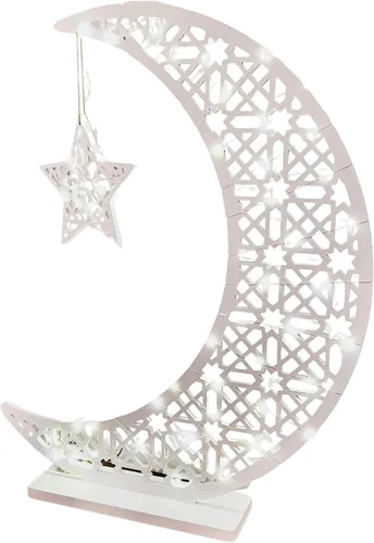Vista 10 de Soporte de luz de estrella de luna de ramadán, luces nocturnas de bienvenida de Ramadán, decoración de árbol de media luna, decoración de mesa 2 pzas