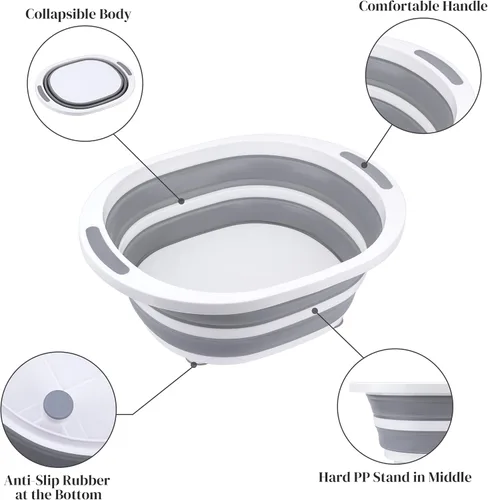 Vista 2 de Fregadero Plegable Craftend 7.5L de Plástico, Cesta de Lavar Platos con Tabla de Cortar, Recipiente de Alimentos Plegable para Barbacoa, Picnic