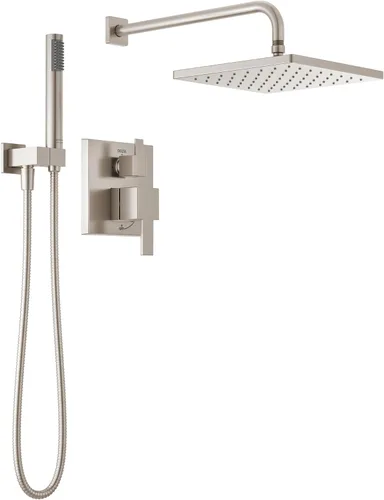 Vista 13 de Sistema de Ducha de Lluvia Cuadrado Delta Modern Serie 14, Conjunto de Grifo, Cabezal de Ducha de Lluvia Oro Cepillado y Conjunto de Mango, Kit