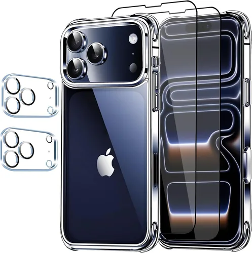 Vista 13 de Funda transparente 5 en 1 para iPhone 12, con 2 protectores de pantalla de vidrio templado HD de dureza 9H + 2 protectores de lente de cámara, funda