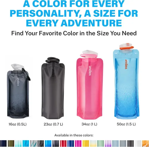 Vista 7 de Vapur Botella de Agua Plegable con Mosquetón, Botella Compacta que se Pliega Completamente para Hidratación en Movimiento, Ideal para Viajar
