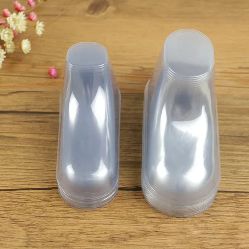 Vista 7 de 50 piezas de plástico transparente para pies de bebé botines de bebé calcetines de ganchillo escaparate zapatos para niños pequeños soporte