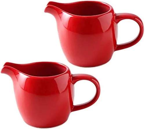 Vista 2 de CHOOLD 2 piezas Mini crema de cerámica con asa, jarra de crema de leche de café, color rojo, 1.5 oz